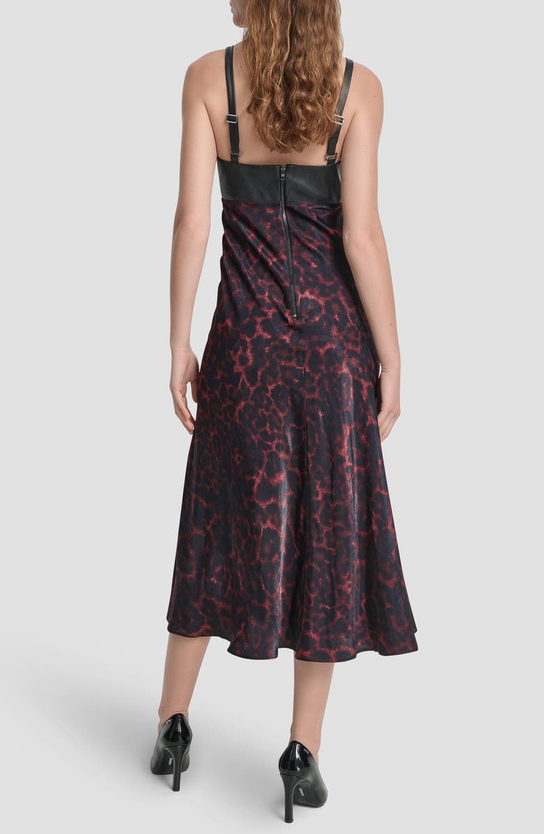 DKNY Faux Leather Mixed Media Midi Dress, Alternate, color, Merlot Cheetah