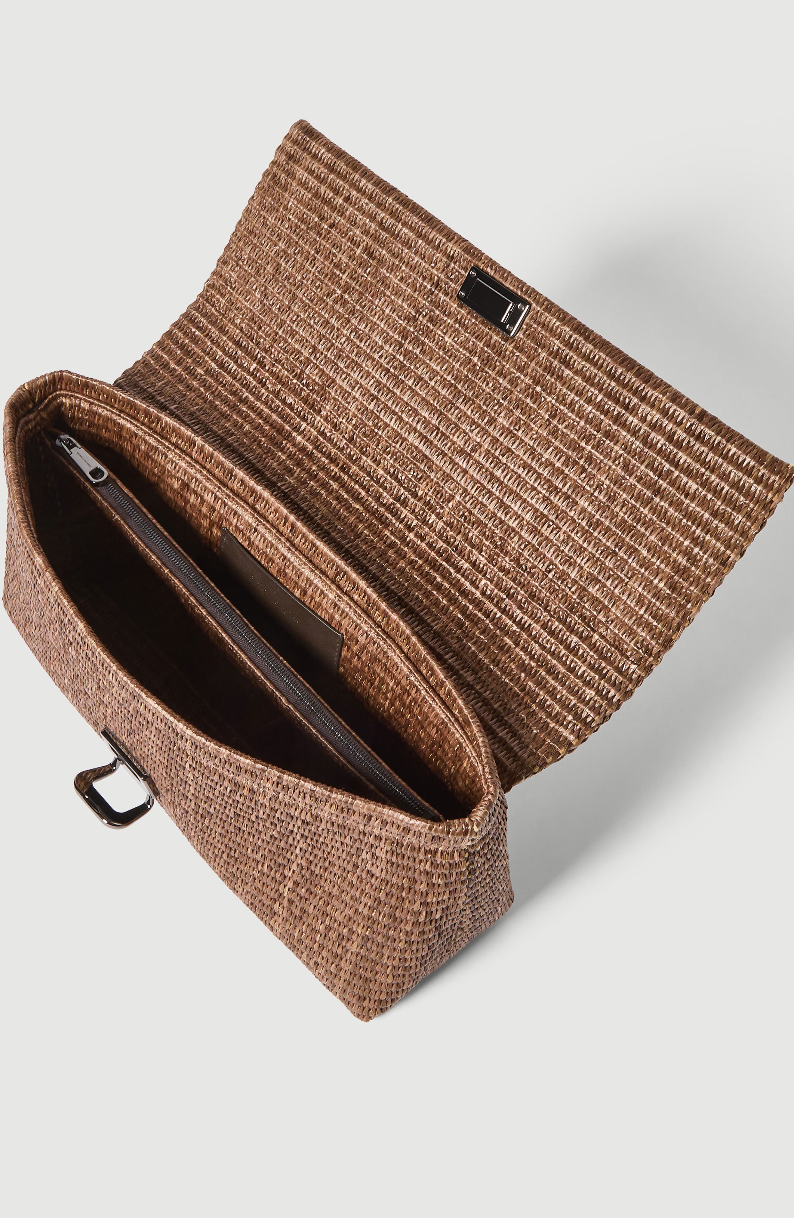 Brunello Cucinelli Raffia sartorial clutch bag, Alternate, color, Light Brown