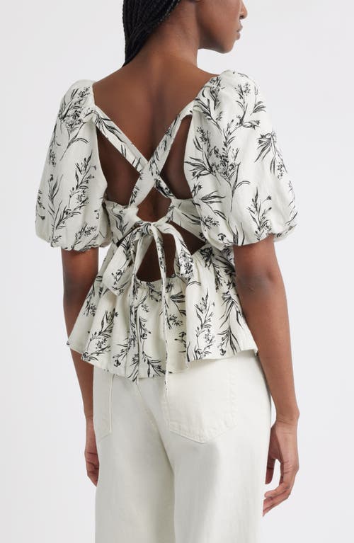 TREASURE & BOND TREASURE & BOND TIE BACK PUFF SLEEVE LINEN BLEND TOP
