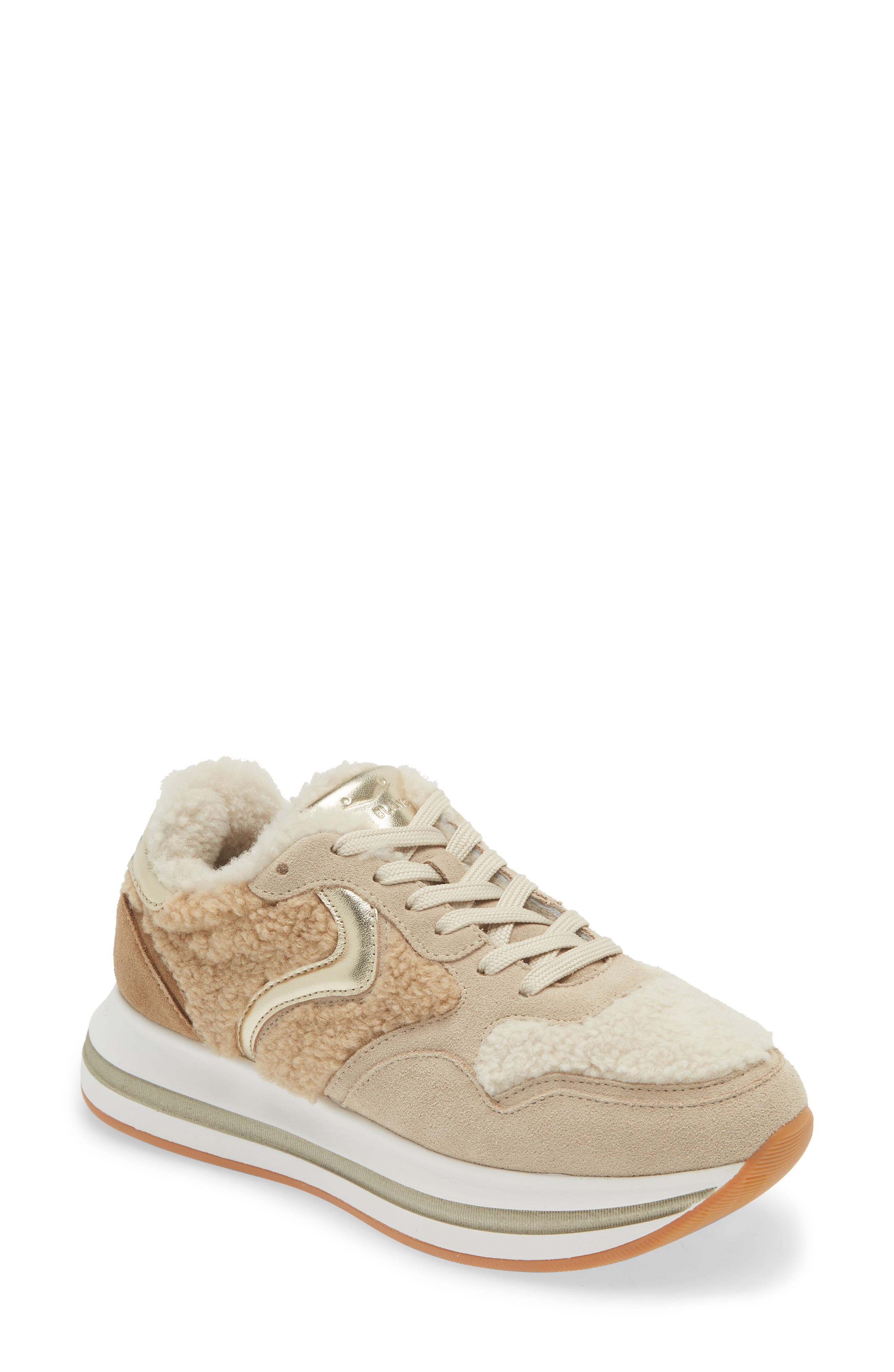 Voile Blanche Melany Faux Shearling Sneaker, Main, color, Beige