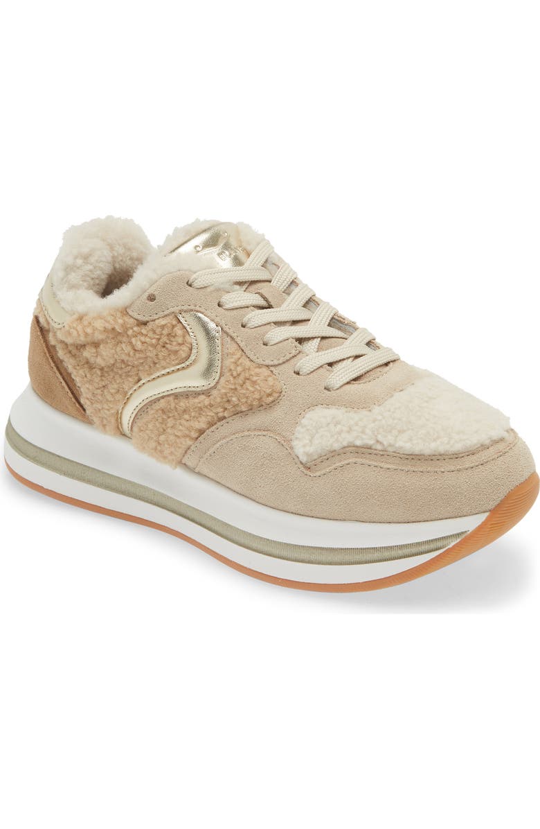 Voile Blanche Melany Faux Shearling Sneaker, Main, color, Beige