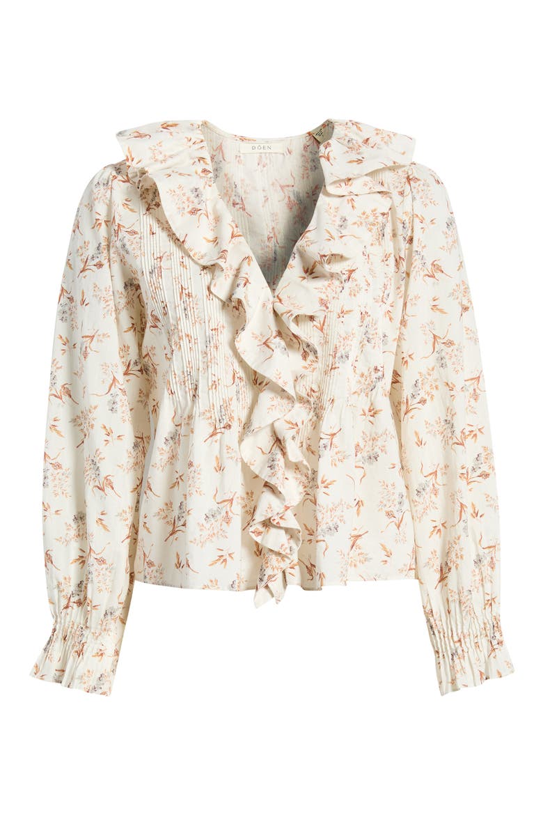 Hardy Ruffled V-Neck Organic Cotton Top, Alternate, color, CREME WINDSWEPT MEADOW