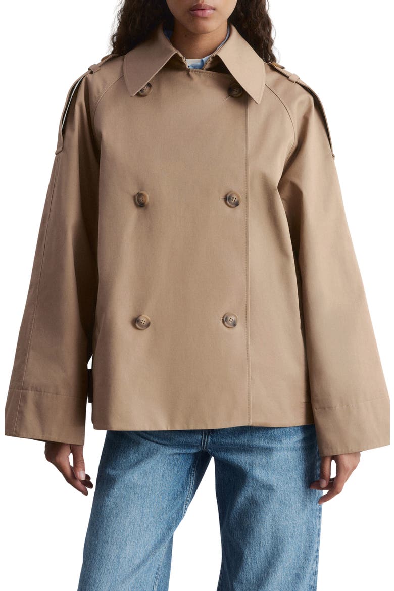 Double Breasted Cotton Crop Trench Jacket, Main, color, BEIGE MEDIUM DUSTY