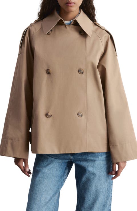Double Breasted Cotton Crop Trench Jacket