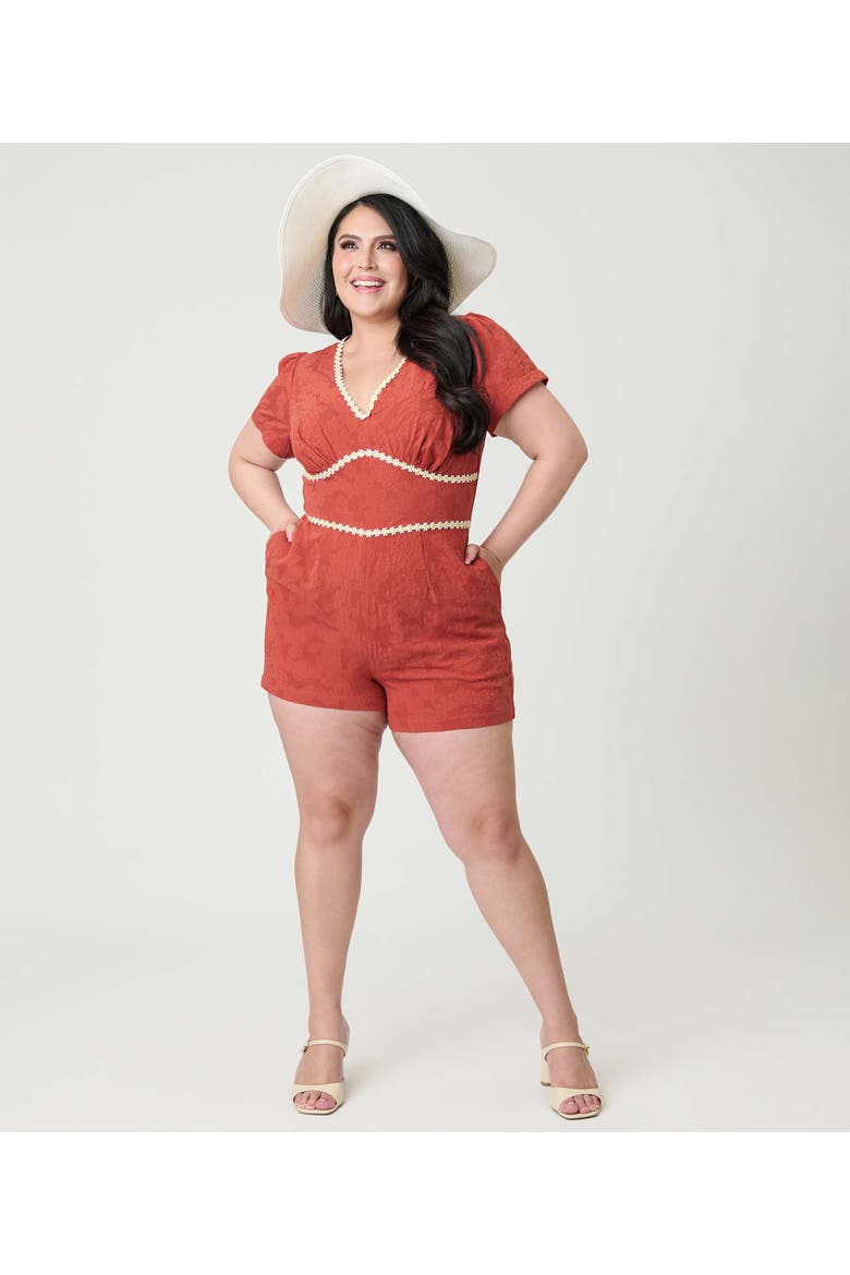 Plus Size 1940s Waistband Romper, Alternate, color, Rust Floral Print