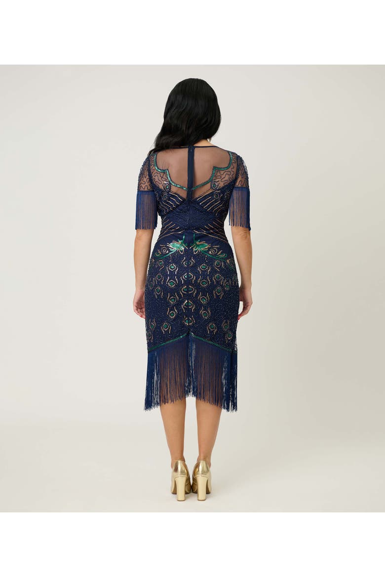 Beaded Nadine Fringe Flapper Dress, Alternate, color, Blue & Green Peacock Beaded