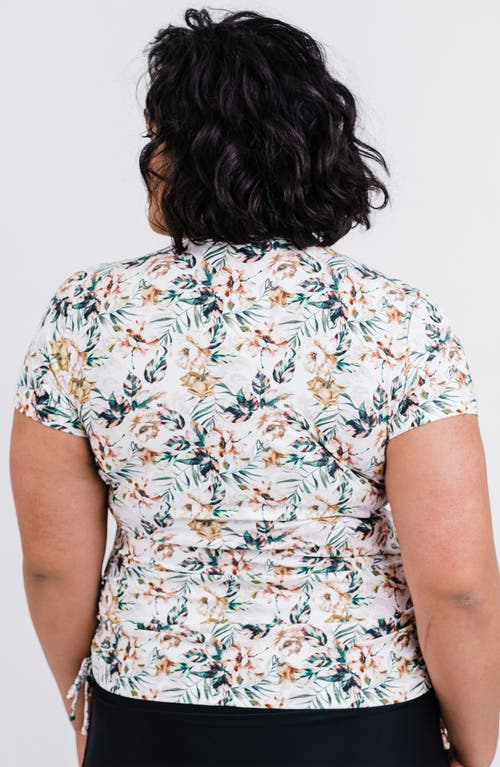 Calypsa Plus Size Short Sleeve Adele Swim Top In White