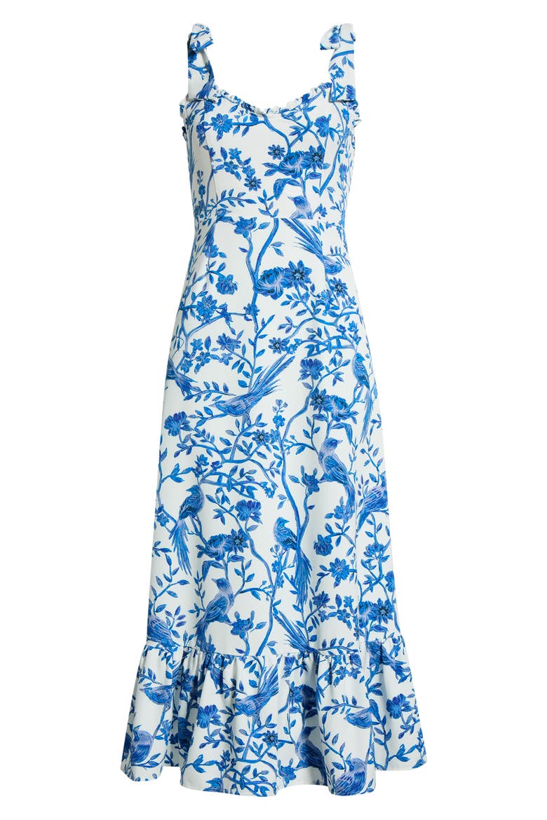Floral Tie Strap Midi Sundress, Alternate, color, WHITE BLUE