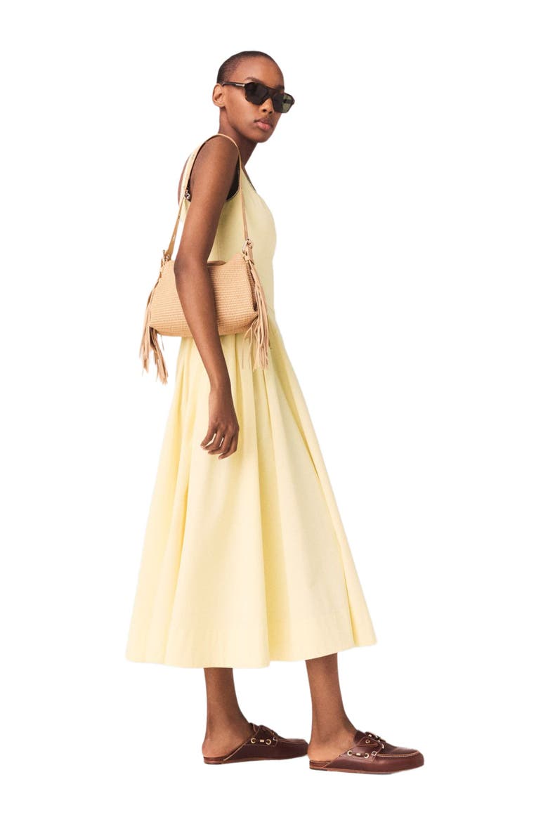 Flared rhinestone-trim midi dress, Alternate, color, Pale yellow