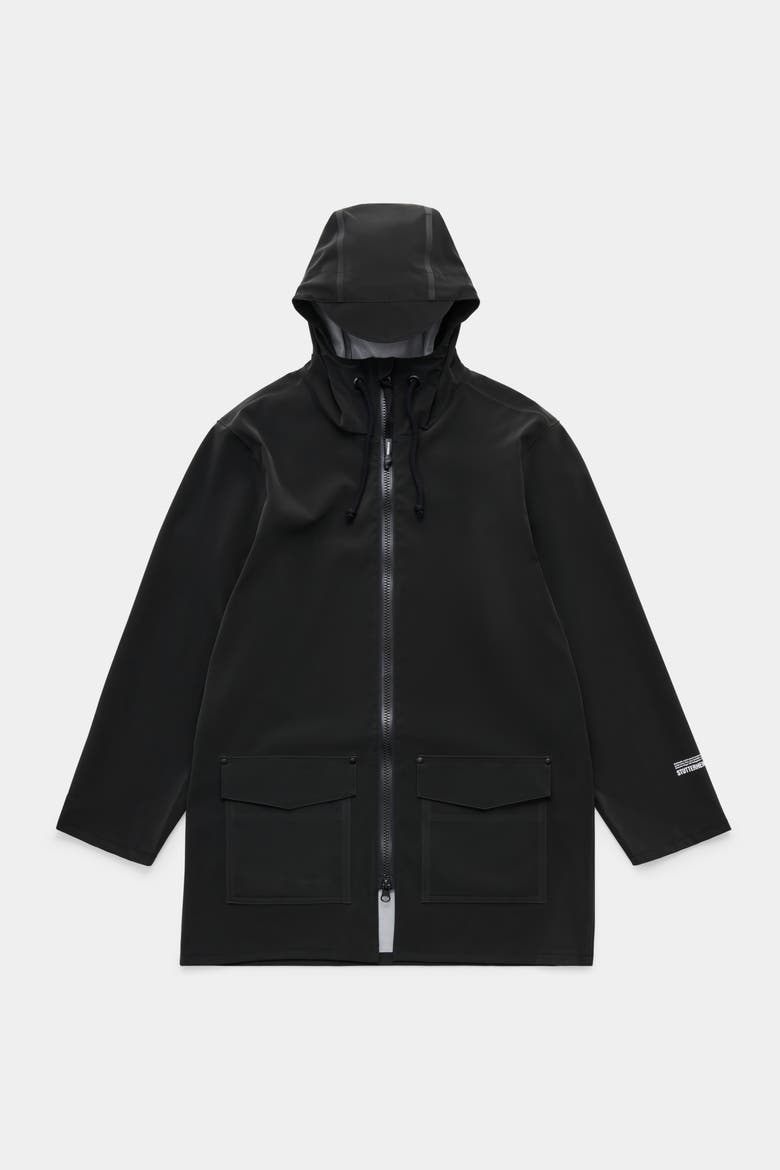 Stockholm Patch Matte Raincoat, Alternate, color, Black