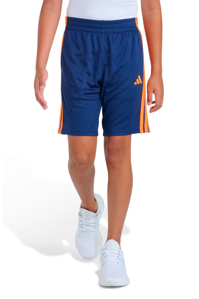Kids' Essentials 3-Stripes Mesh Shorts, Alternate, color, NAVY/ BRIGHT ORANGE
