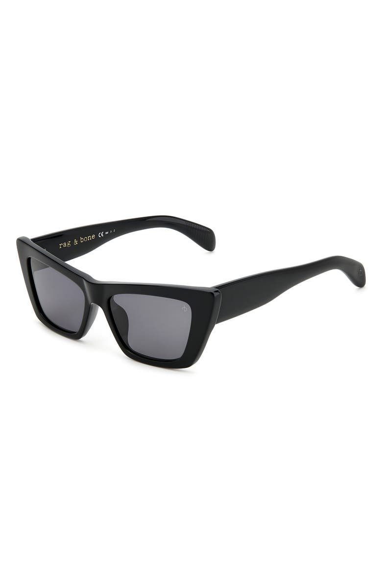 rag & bone 53mm Polarized Cat Eye Sunglasses, Alternate, color, Black/ Gray Polarized