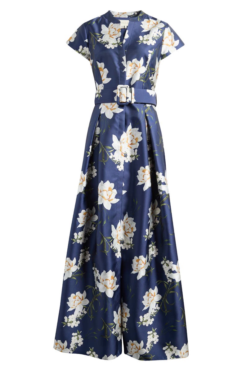 Sachin & Babi Marta Floral Belted Gown, Alternate, color, Navy Narcissus