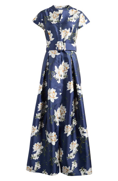 Sachin & Babi Marta Floral Belted Gown In Blue