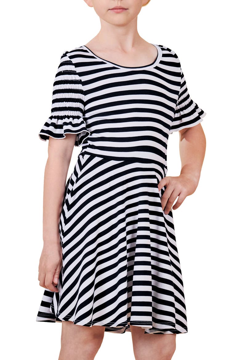 Fit & Flare Stripe Dress, Main, color, BLK/MUL