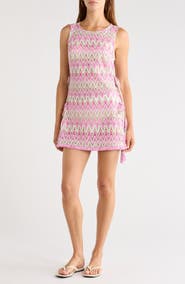Ramy Brook Kimber Metallic Fringe Trim Tie Side Cover-Up Minidress