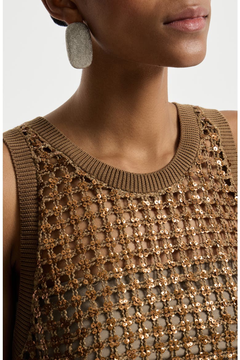 Dazzling Net Embroidery top, Alternate, color, Brown