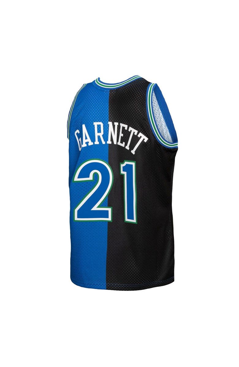 Mitchell & Ness Men's Mitchell & Ness Kevin Garnett Black/Blue Minnesota Timberwolves Hardwood Classics 1995/96 Split Swingman Jersey, Alternate, color, 