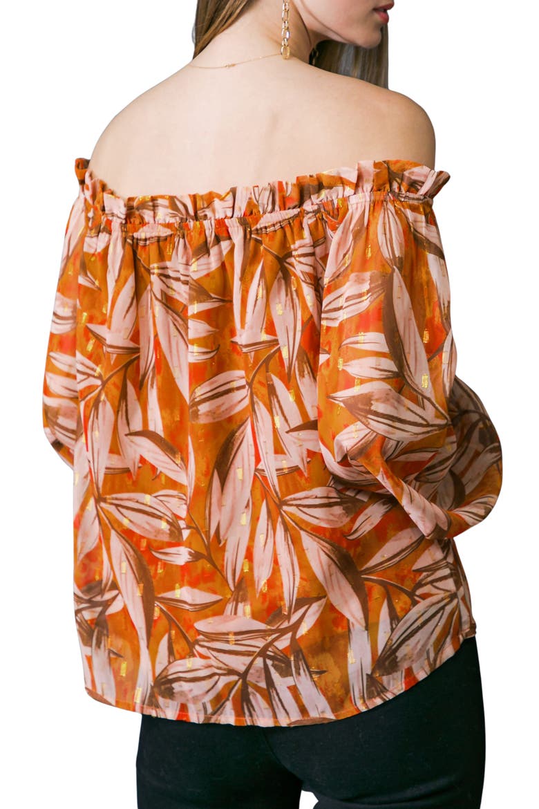 Print Off the Shoulder Top, Alternate, color, ORANGE BROWN