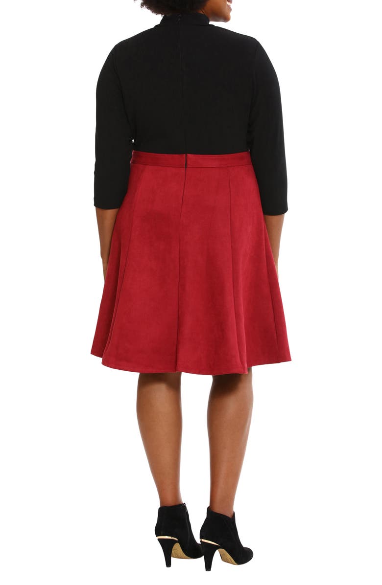 London Times Mixed Media Fit & Flare Dress, Alternate, color, Red