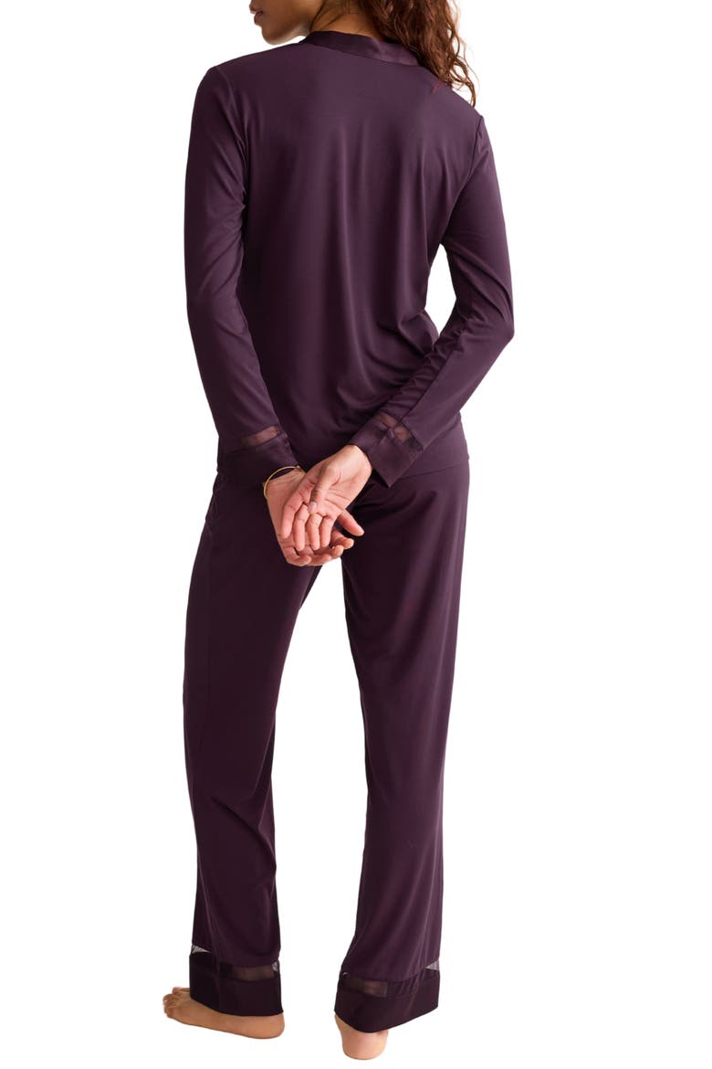 Tuxedo Satin Trim Pajamas, Alternate, color, VINO