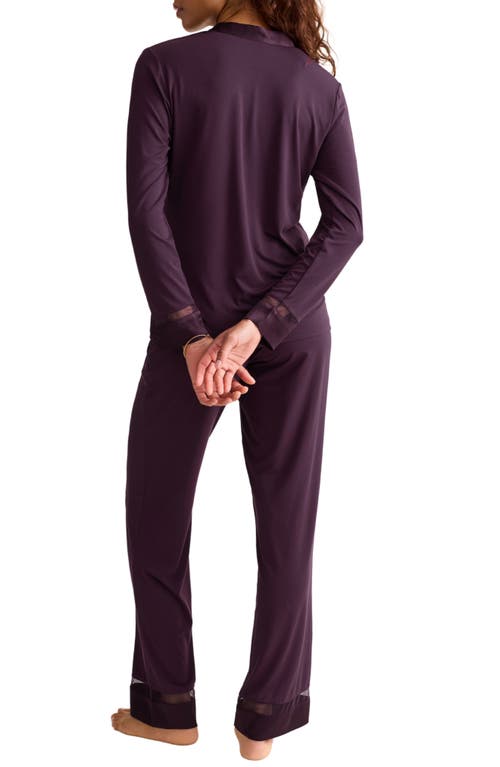 Fleur't Tuxedo Satin Trim Pajamas In Purple