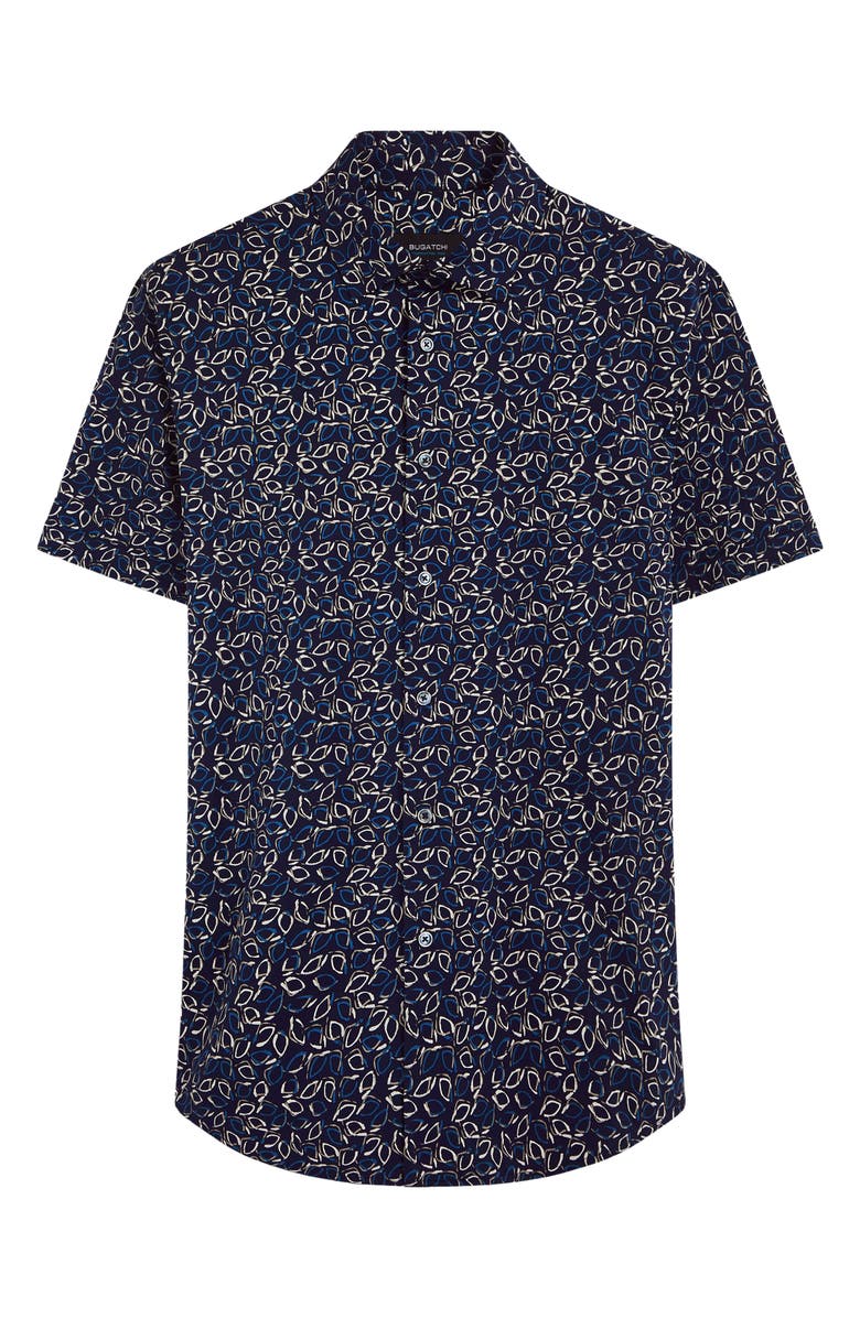 Bugatchi OoohCotton<sup>®</sup> Leaf Print Short Sleeve Button-Up Shirt, Alternate, color, 