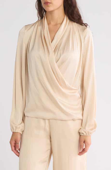 T Tahari Long Sleeve Faux Wrap Top
