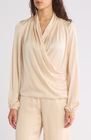 T Tahari Long Sleeve Faux Wrap Top