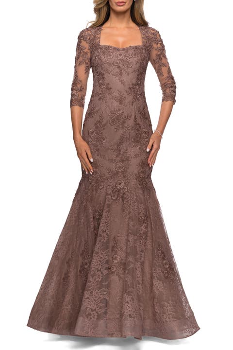 Long Lace Mermaid Gown with Square Neckline