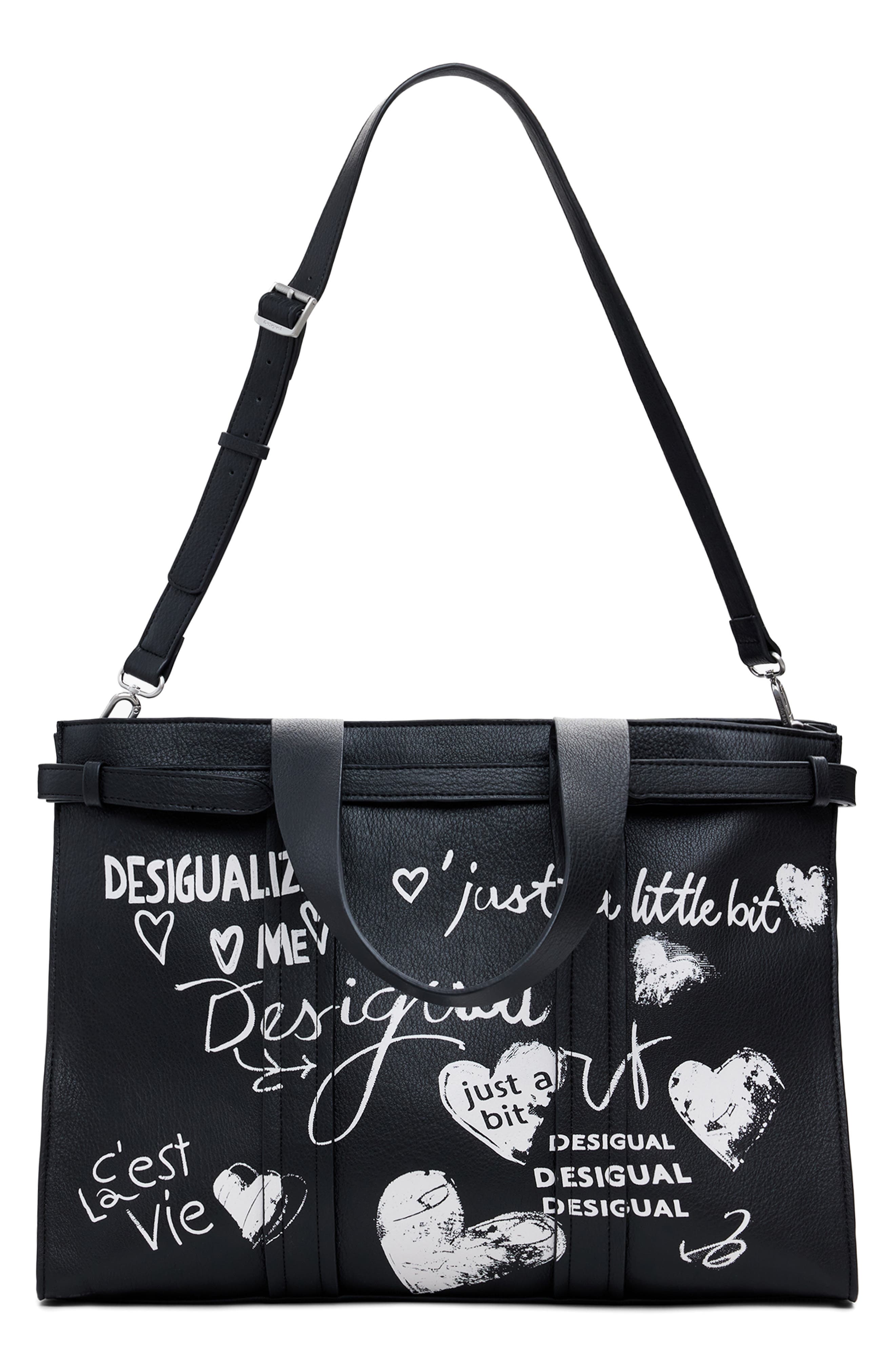 Desigual Faux Leather Tote, Alternate, color, Black