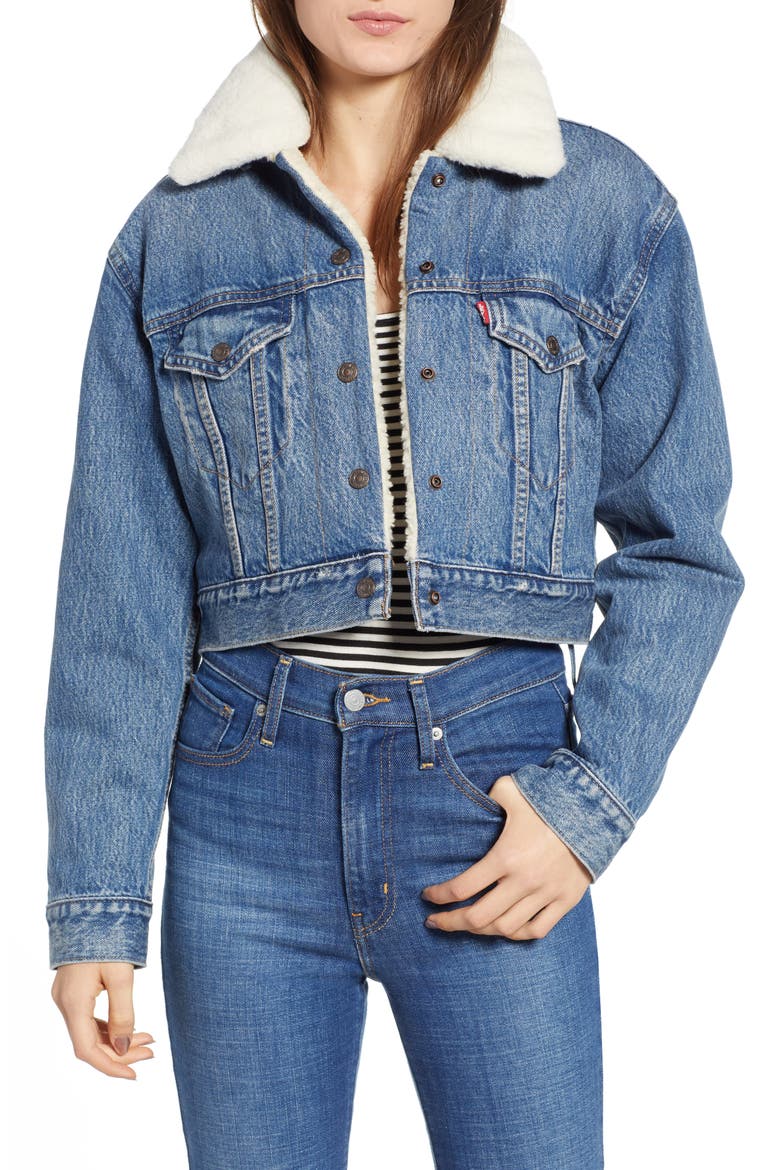 Levi's® Faux Fur Lined Crop Trucker Jacket, Main, color, FIGHT OR FLIGHT