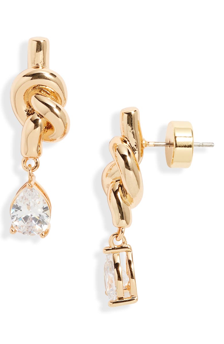 Nordstrom Cubic Zirconia Knot Drop Earrings, Main, color, Clear- Gold