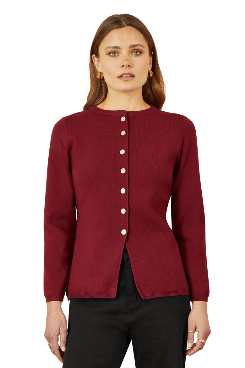 Chic Peplum Button Up Cardigan, Alternate, color, Burgundy