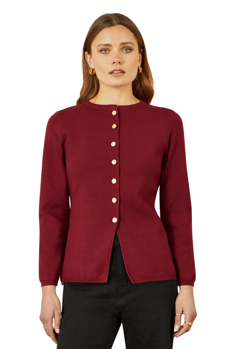 Yumi Chic Peplum Button Up Cardigan, Alternate, color, Burgundy