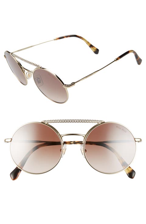 50mm Round Crystal Embellished Aviator Sunglasses