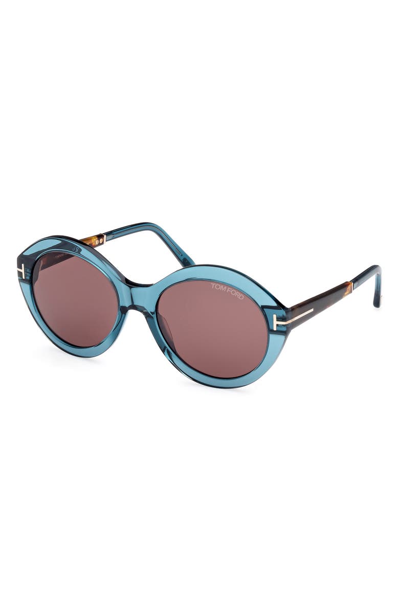 TOM FORD 55mm Round Sunglasses, Alternate, color, Shiny Blue / Brown