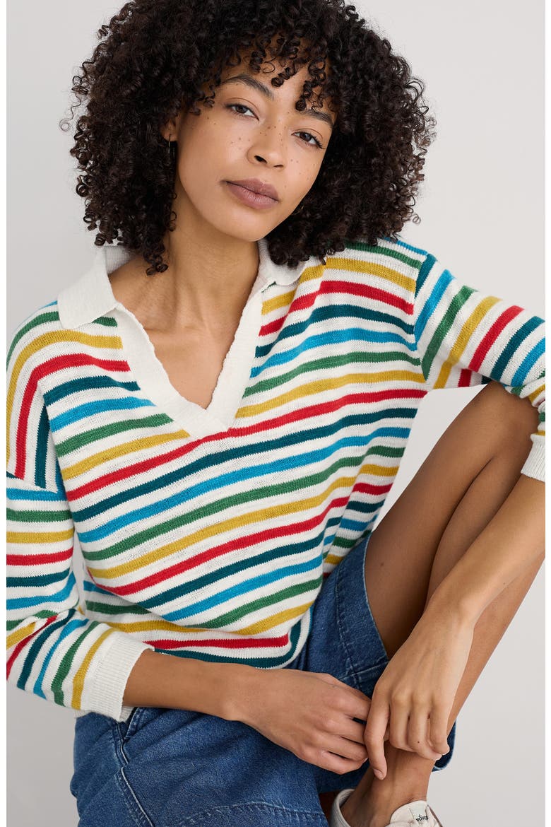 Gwynver Stripe Johnny Collar Sweater, Alternate, color, KNIT MINI CORNISH RASPBERRY
