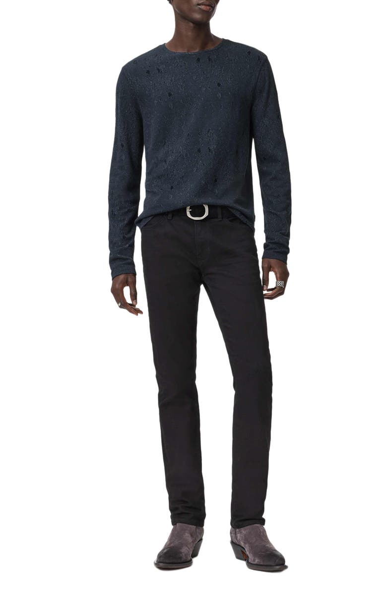 John Varvatos Vera Distressed Jacquard Long Sleeve Crewneck T-Shirt, Alternate, color, Navy