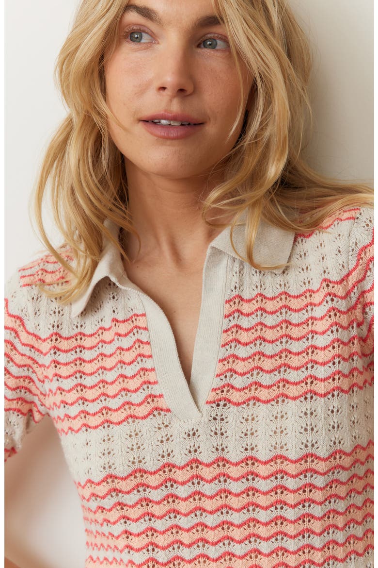 Spencer Open Stitch Short Sleeve Polo Sweater, Alternate, color, PINK GROOVE