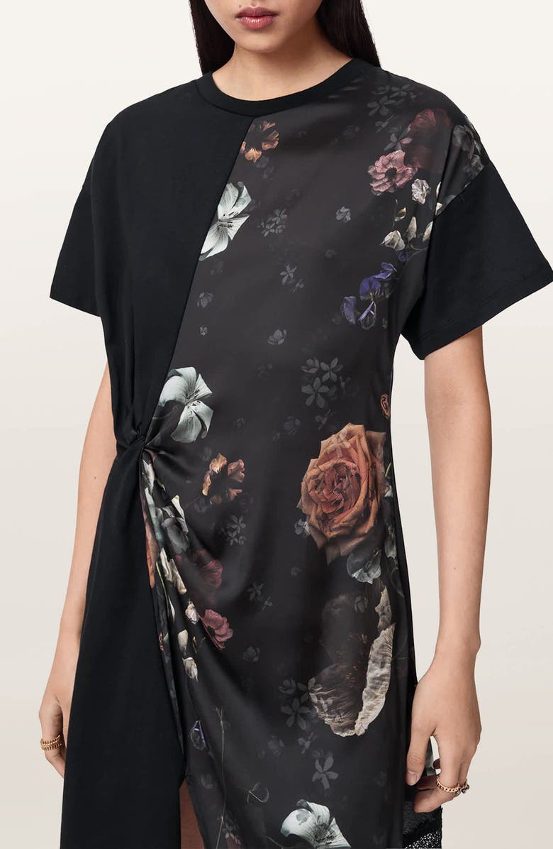 AllSaints Lana Lace Hem Minidress, Alternate, color, Haze Black