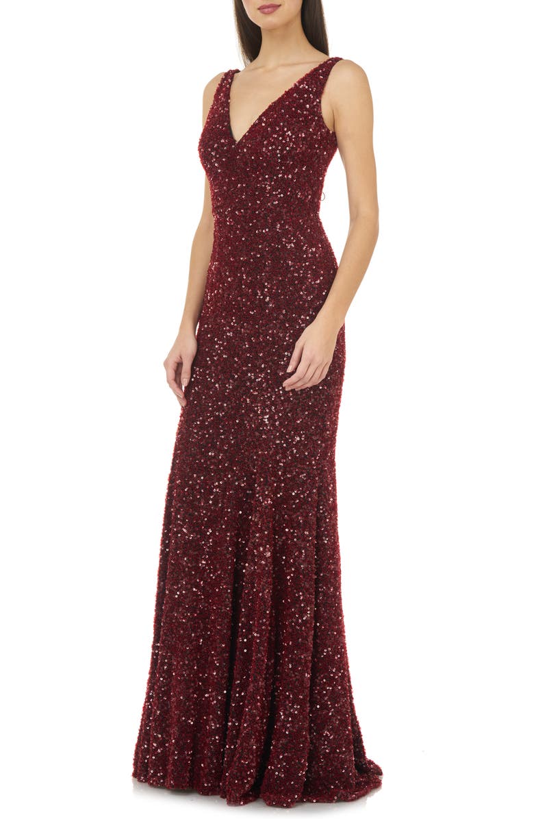 Carmen Marc Valvo Infusion Sequin V-Neck Mermaid Gown, Alternate, color,