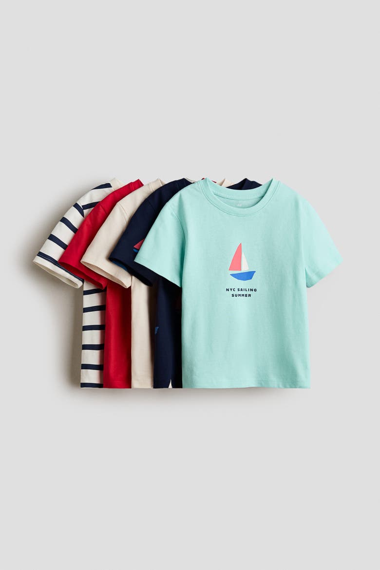 5-pack Jersey T-shirts, Main, color, Navy blue/sailboat