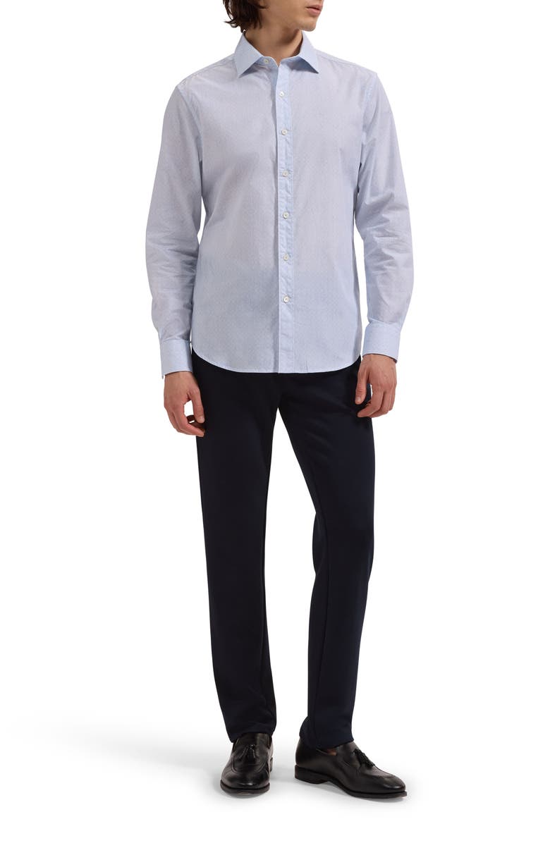 Bugatchi Axel Shaped Fit Filigree Print Cotton Button-Up Shirt, Alternate, color, Ice