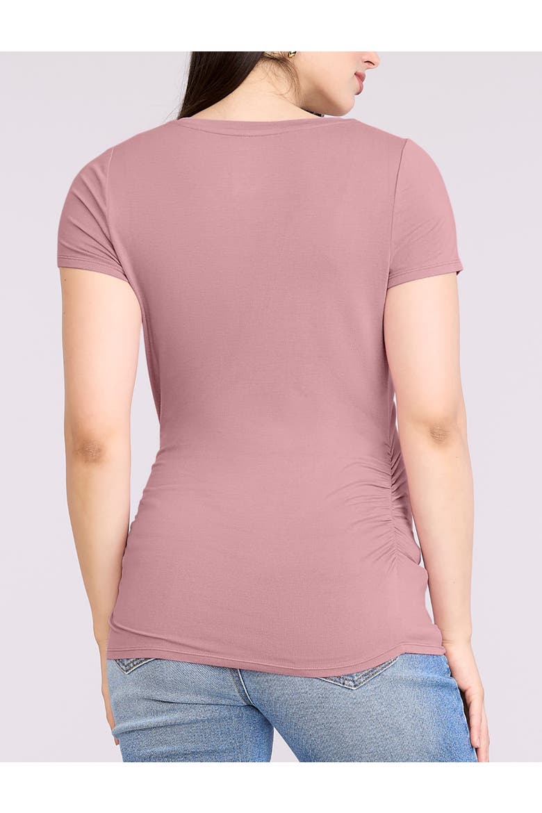 V-Neck Side-Ruched Maternity Short Sleeve Tee, Alternate, color, Orchid Haze