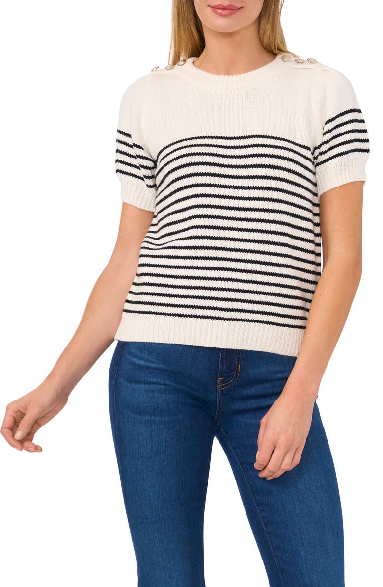 CeCe Stripe Shoulder Button Sweater, Main, color, 