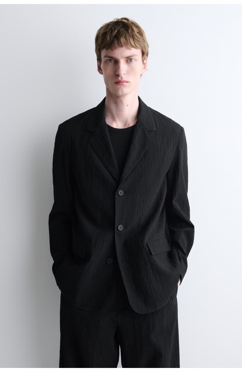 COS Unstructured Seersucker Blazer, Main, color, Black