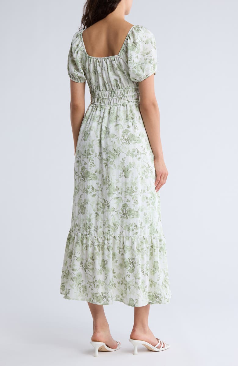 AUGUST SKY Floral Puff Sleeve Midi Dress, Alternate, color, Olive Multi