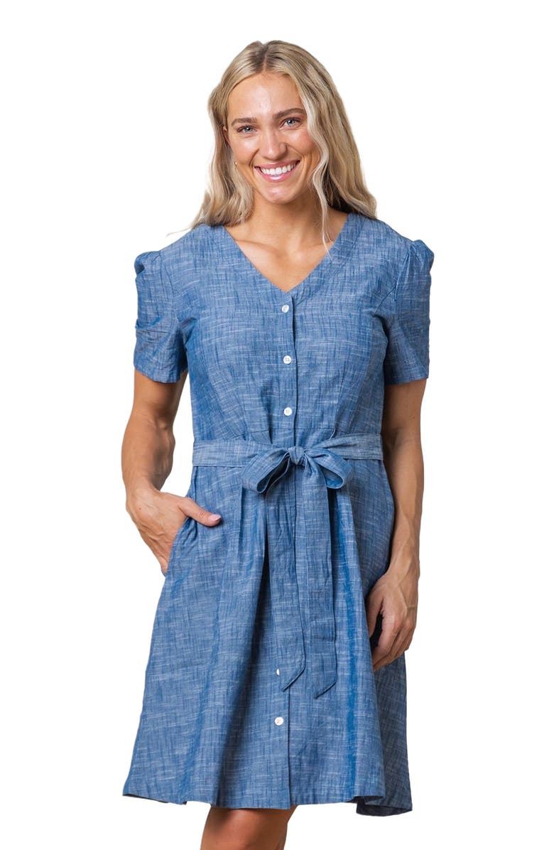 Hope & Henry Women's Organic Button Front Chambray Dress, Main, color, Blue Chambray