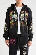 Ed Hardy Dragon Skulls Rhinestone Boxy Zip Hoodie